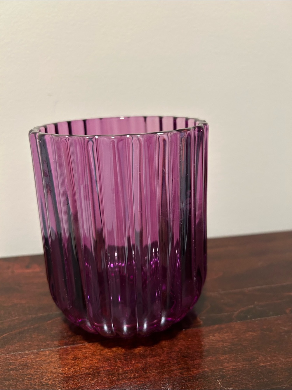 Teleflora Amethyst Purple Ribbed Glass Tealight Candle Holder Vase